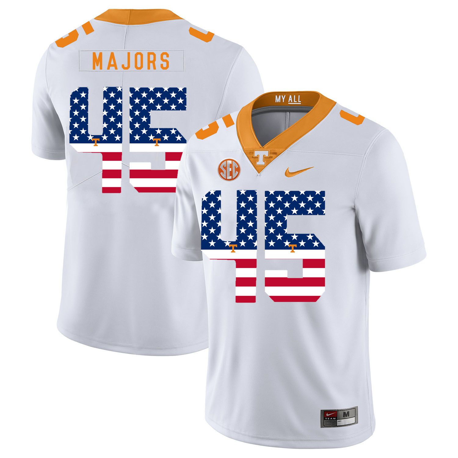 Men Tennessee Volunteers #45 Majors White Flag Customized NCAA Jerseys->customized ncaa jersey->Custom Jersey